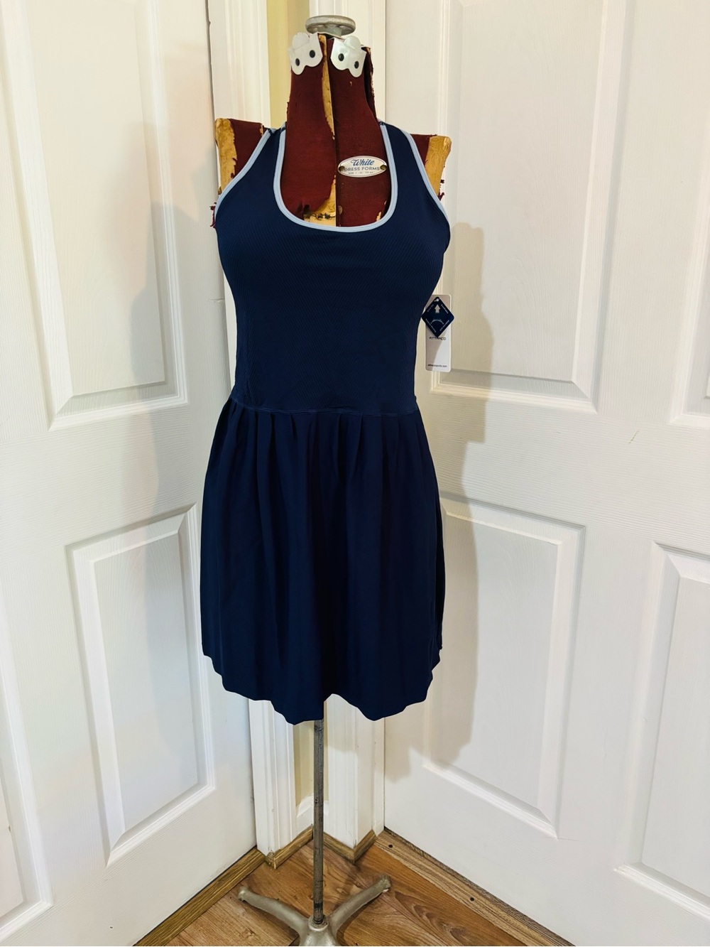 Navy Blue Racerback Tennis Dress with Contrast Trim